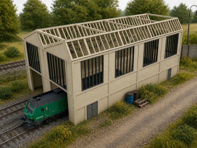 Remise moderne 2 voies - N 1/160 ème