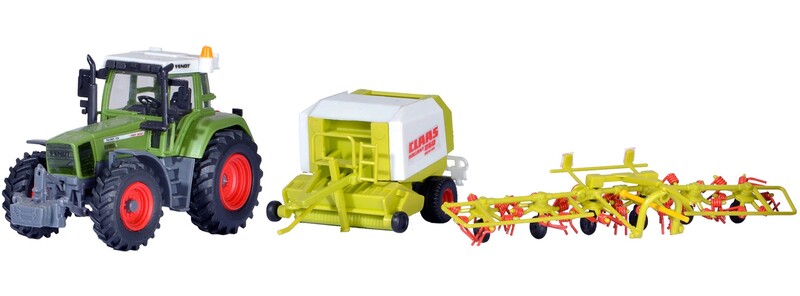 Tracteur avec andaineur et presse
